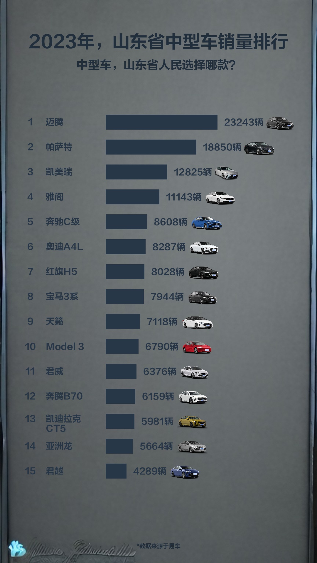 2023年,山东省中型车销量排行哔哩哔哩bilibili
