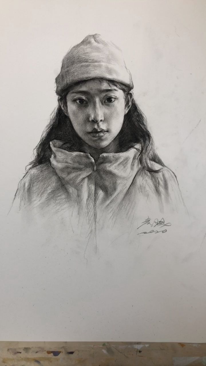 杭州画室将军画室张彦琨老师素描女青年半身像绘画过程范画