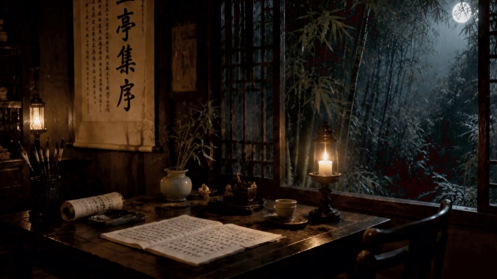 【古风书斋白噪音】焚香夜烛｜翻书声×烛火虫鸣｜古琴陪你静心读书 办公学习 1秒心流