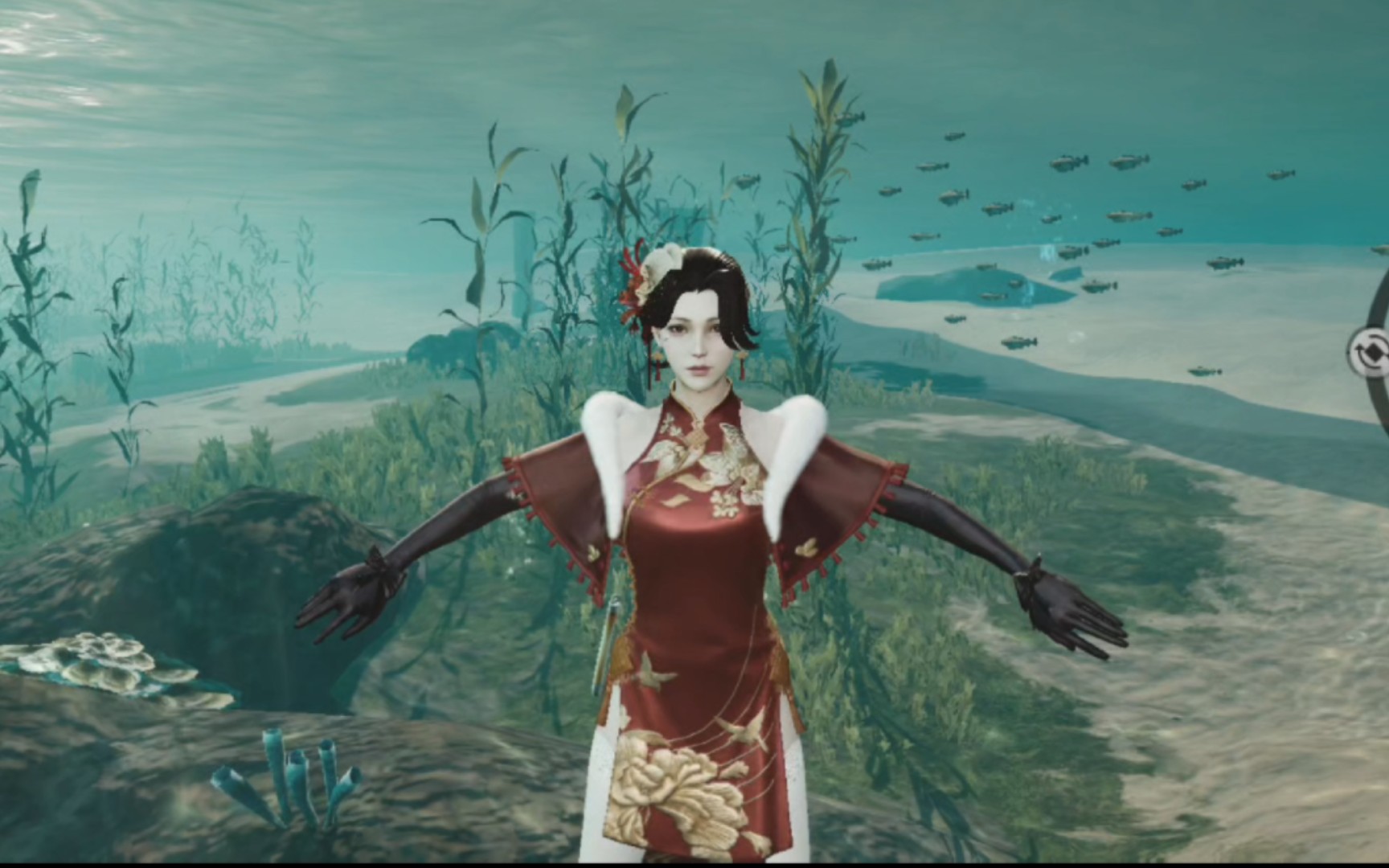 明日之后 白丝旗袍小姐姐的水中倒地姿势 唔,奇怪的游戏设定呢_(:3