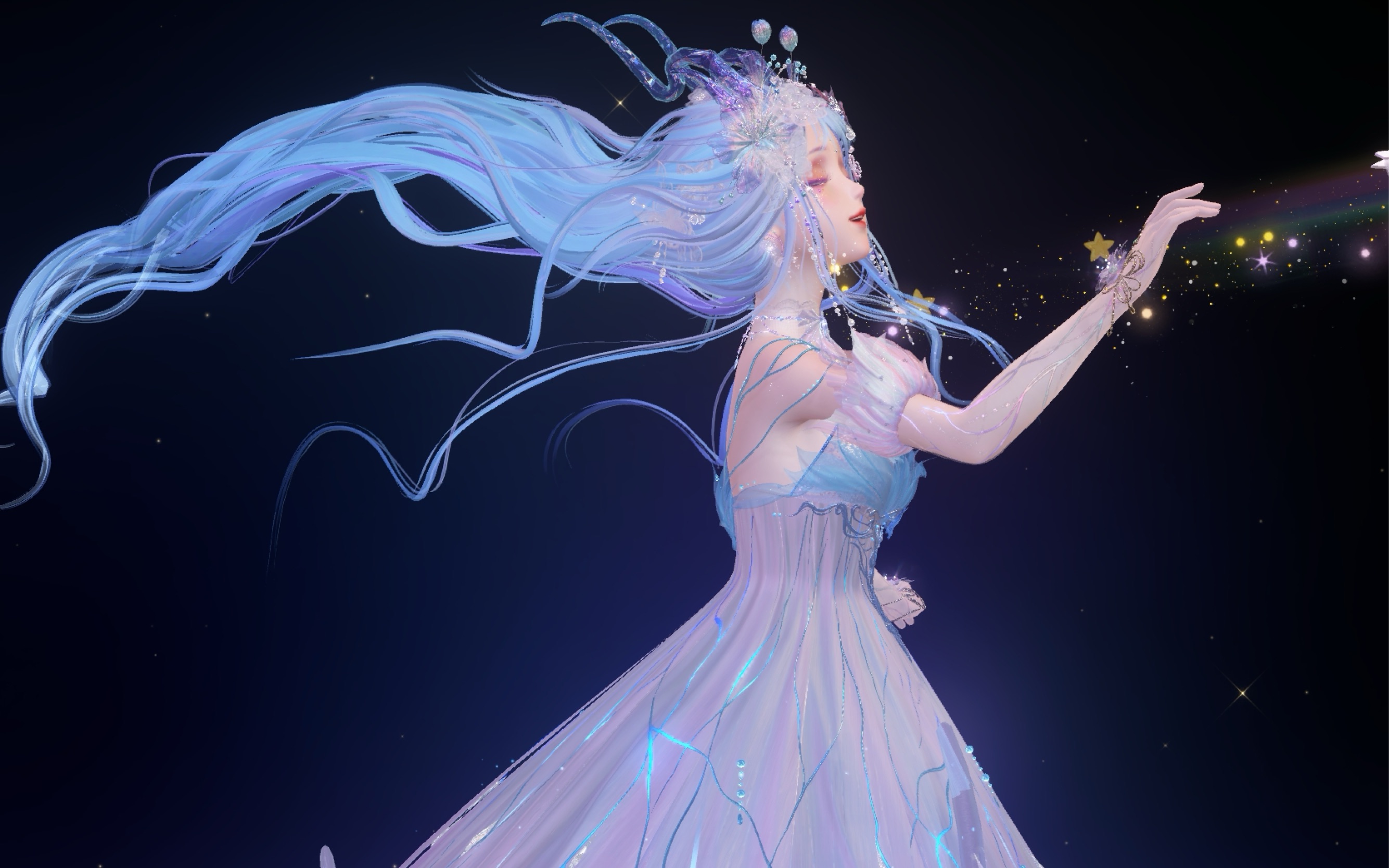 一定要试试粉蓝色的花套大裙子!