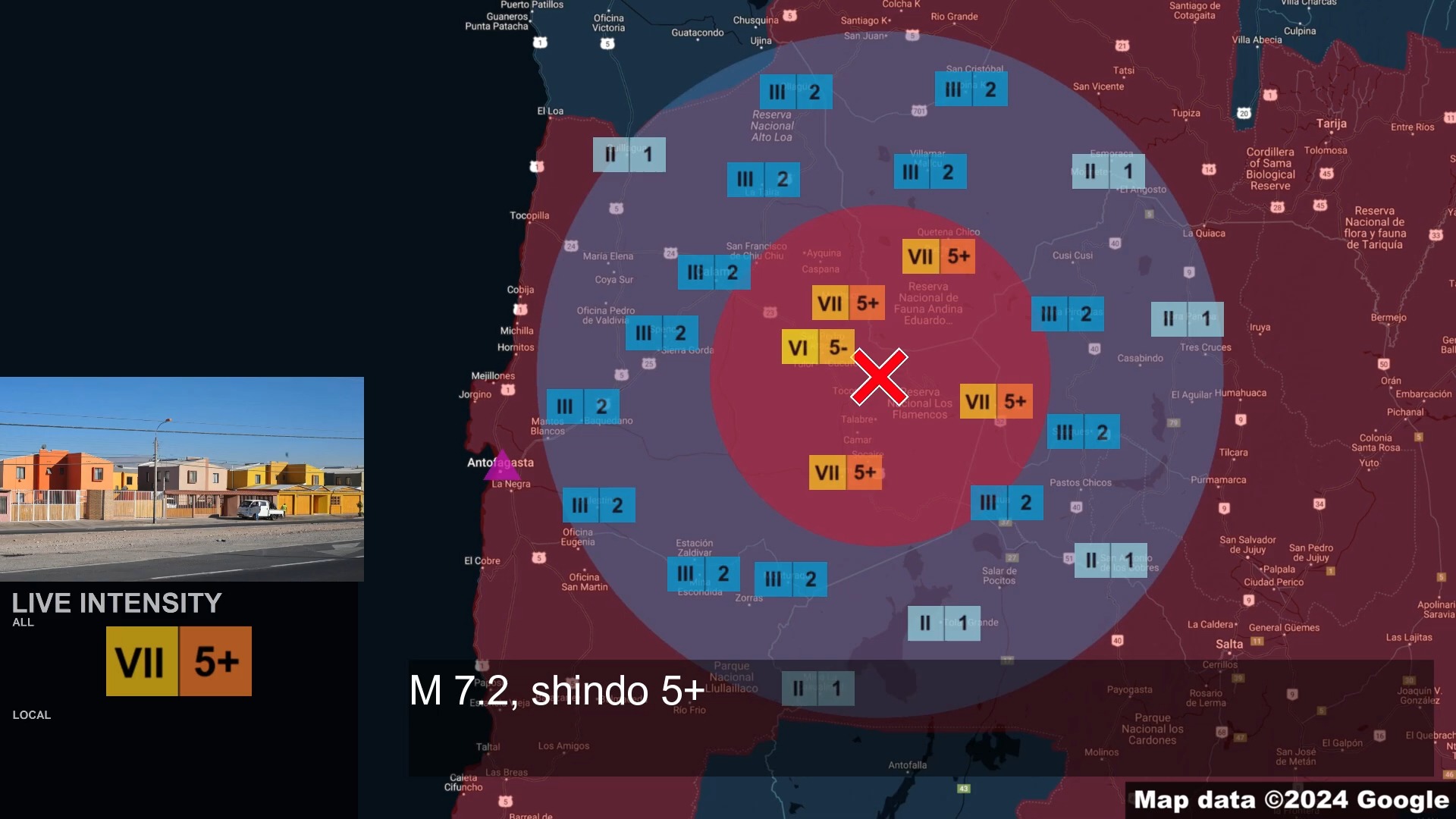 Shindo 7: 2024年7月18日,智利北部内陆地震,7.4级,设想的地震模拟.哔哩哔哩bilibili