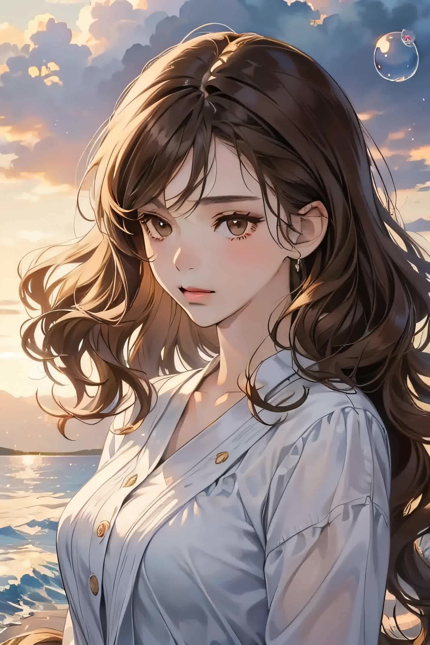 一个美丽的女人细致的脸部详细的头发微笑浅