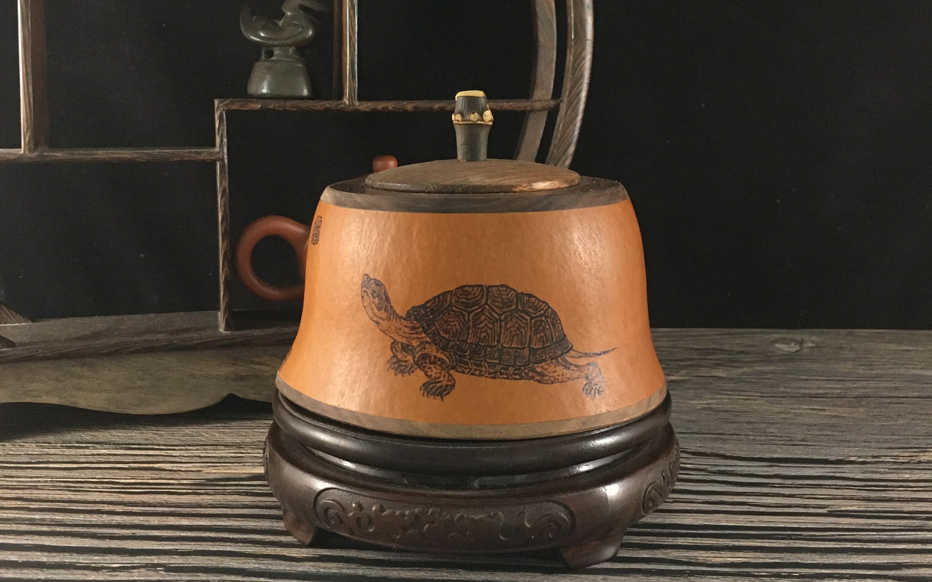 神龟纯手工非遗烙画烫花葫芦制品随形茶叶罐茶叶筒文玩手把件摆件