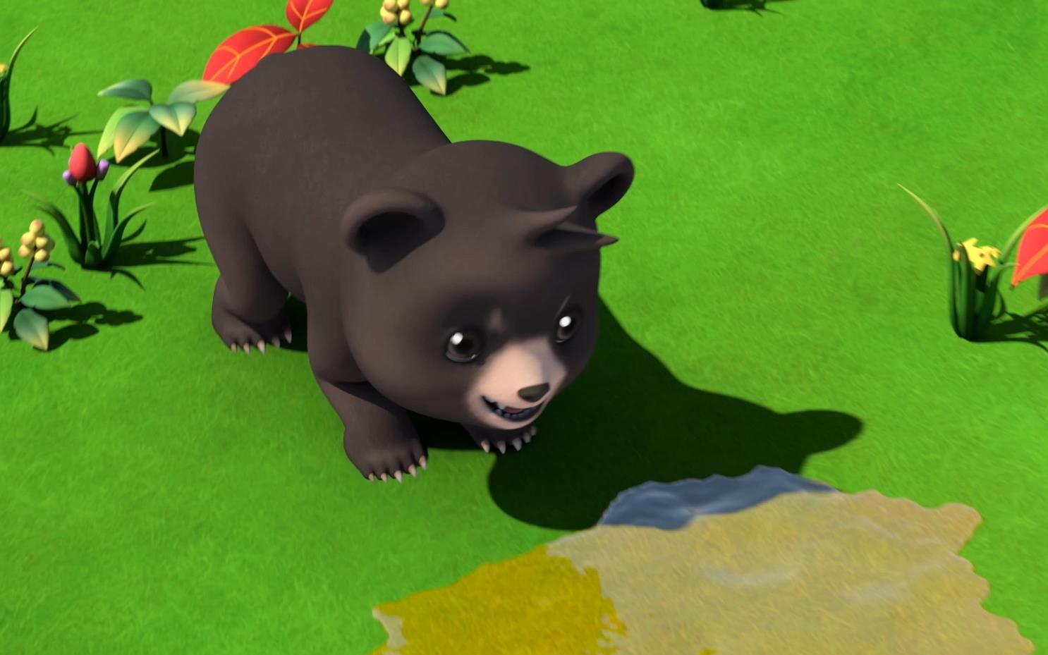 小黑熊正在吃蜂蜜,被从天而降的石头困住