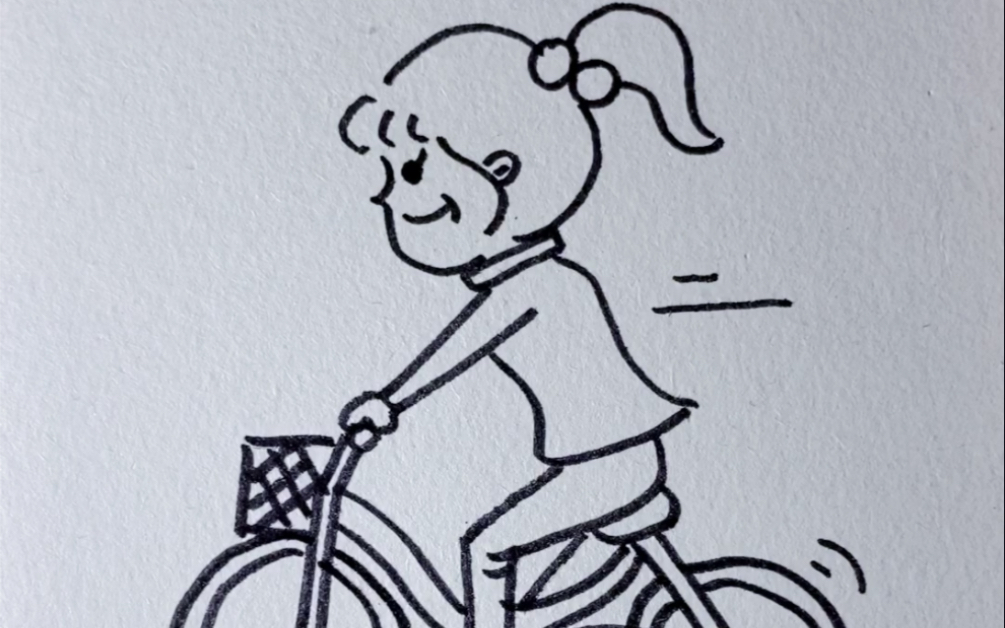 小女孩的画法骑自行车图片