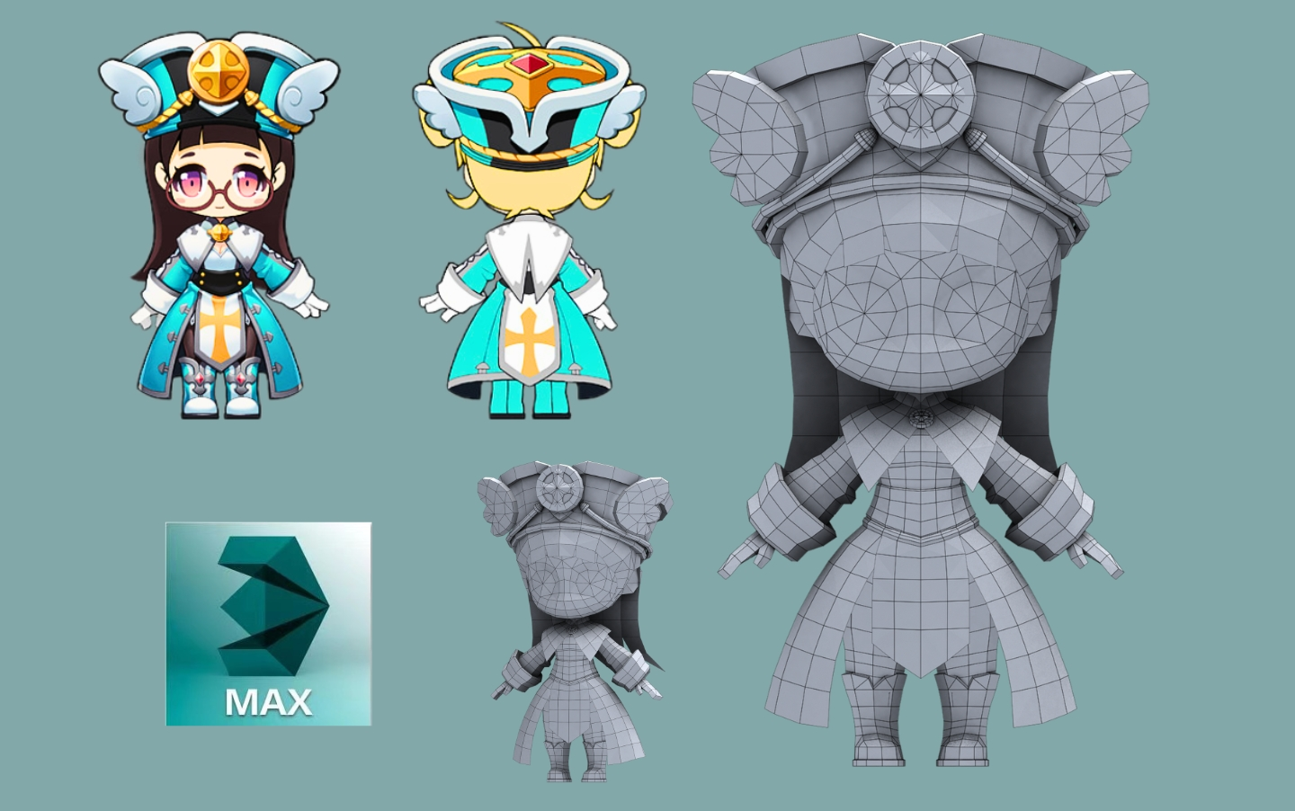 【3dmax角色建模】q版角色模型制作,详细max建模思路讲解,零基础q版