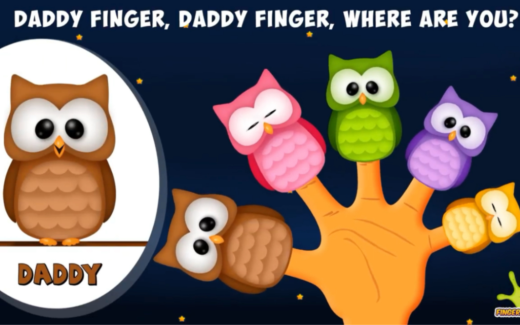 [图]英文儿歌，猫头鹰手指家族，The Finger Family Owl Family Nursery Rhyme