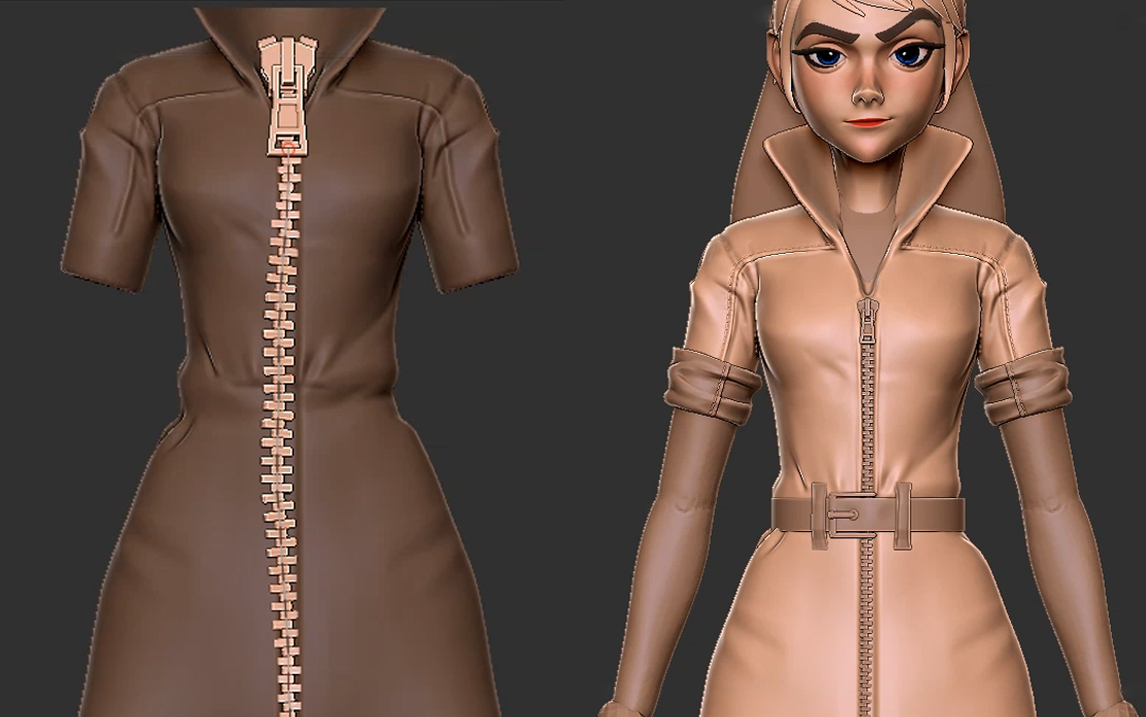 【zbrush人物建模】酷拽美女人物雕刻教程——皮衣女孩模型制作