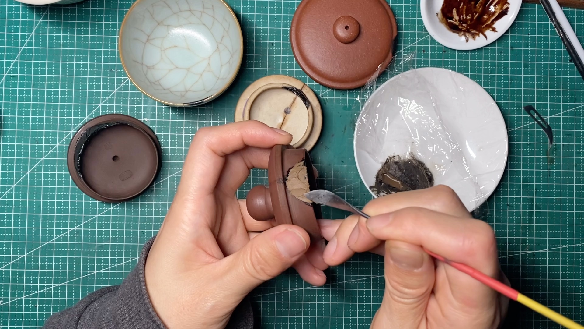 金缮修复 紫砂壶盖儿 (断裂 缺肉)