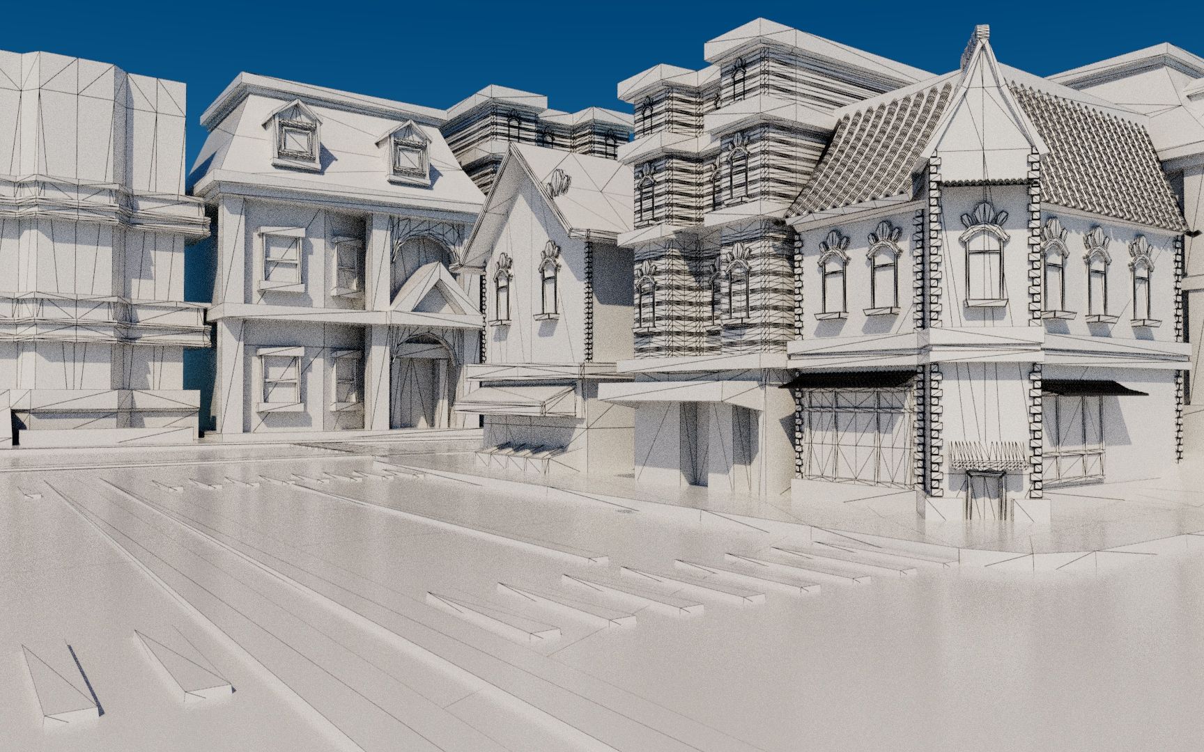 maya街道场景白模模型制作,基础建模教学,maya场景建模教学.