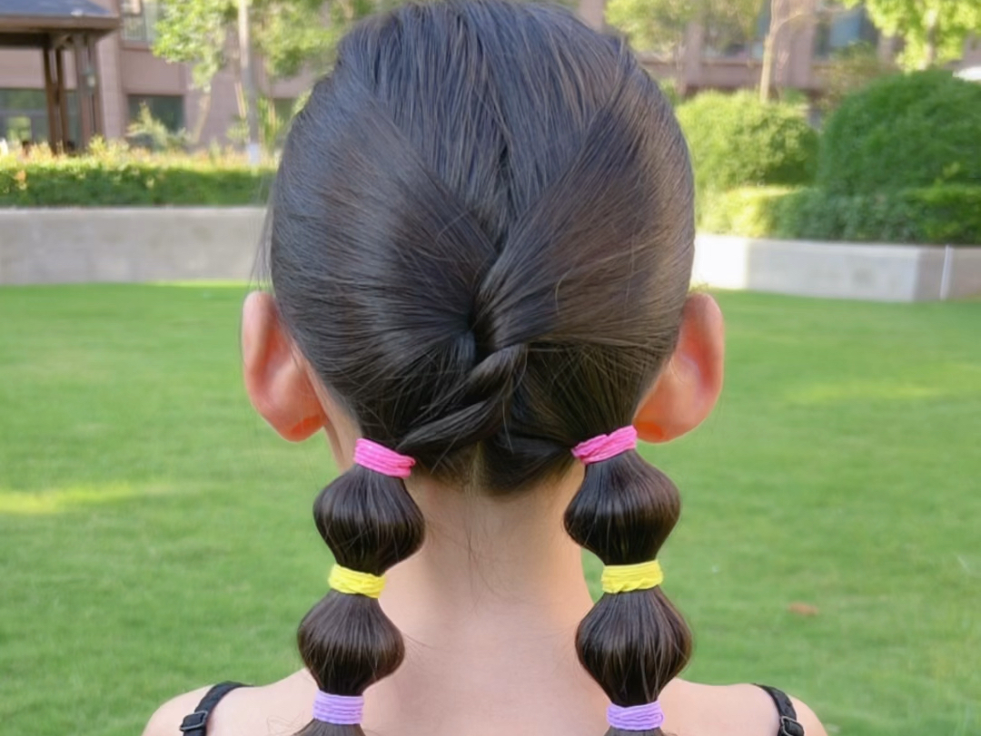 无发缝可爱彩色泡泡辫