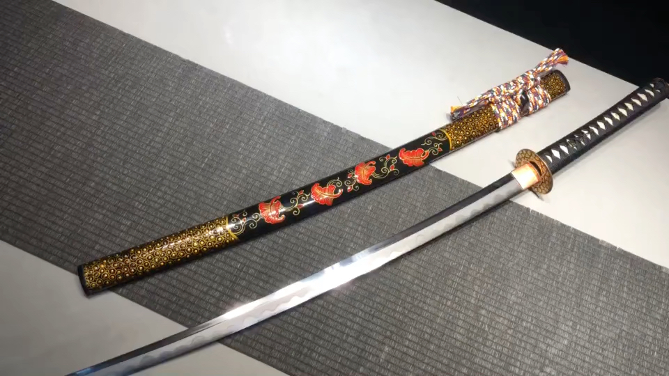 莳绘大漆鞘本三枚夹钢研磨鎏金装收藏版武士刀打刀