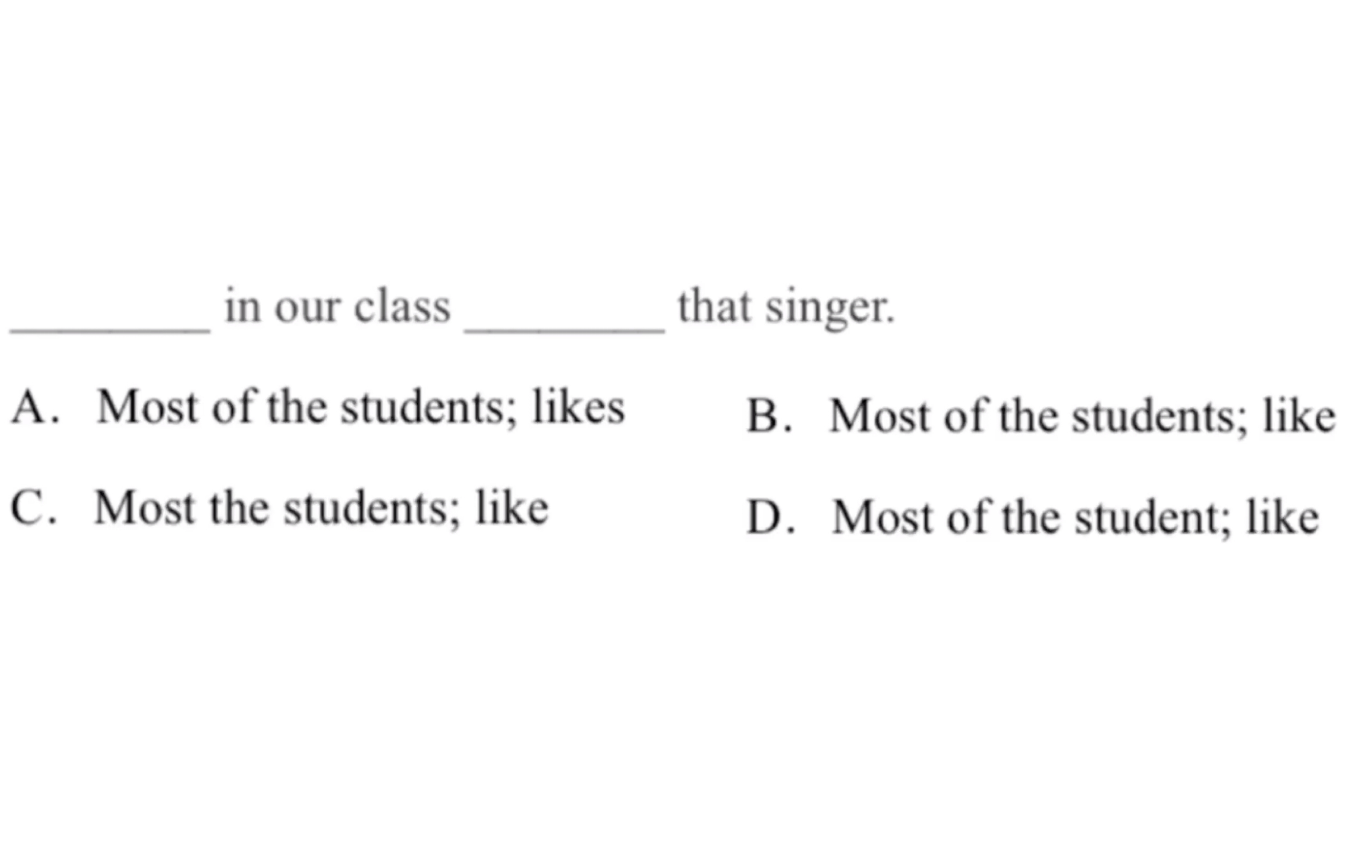 [图]初中英语选择题，most of the students是什么意思？