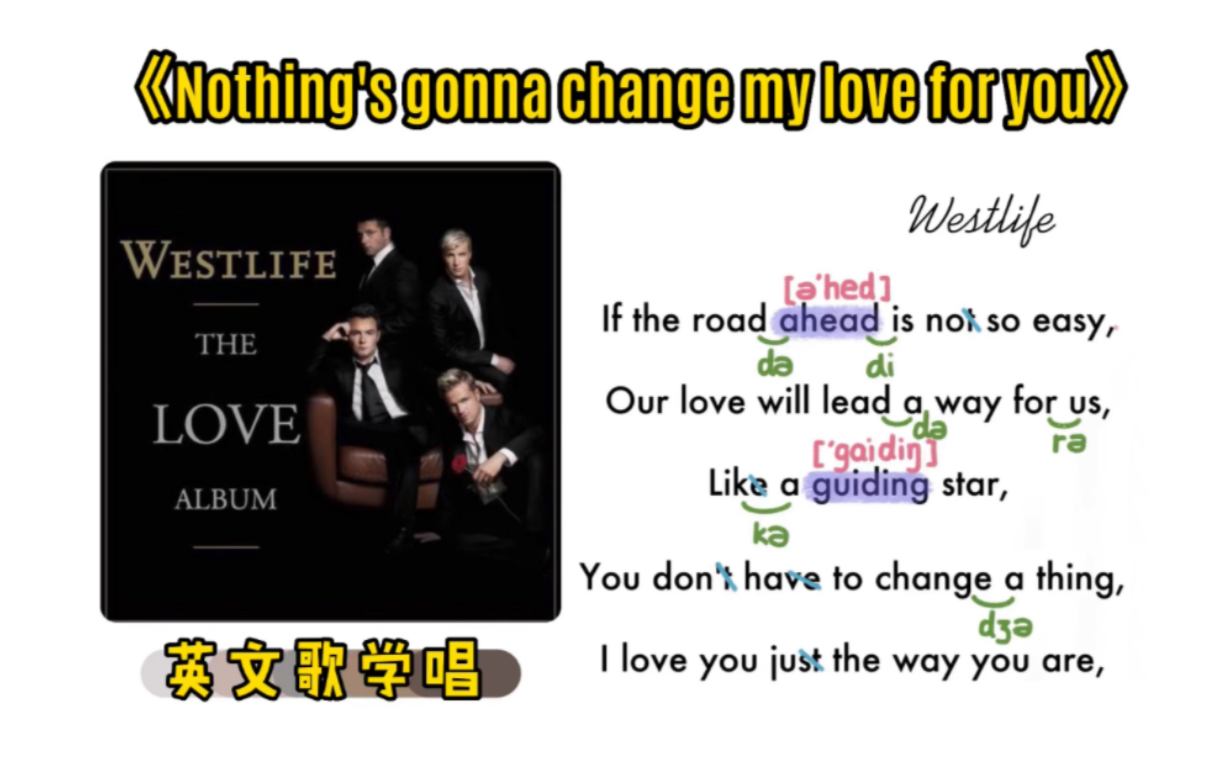 [图]033——《Nothing's gonna change my love for you》｜英文歌学唱｜保姆级｜连读弱读音标｜X