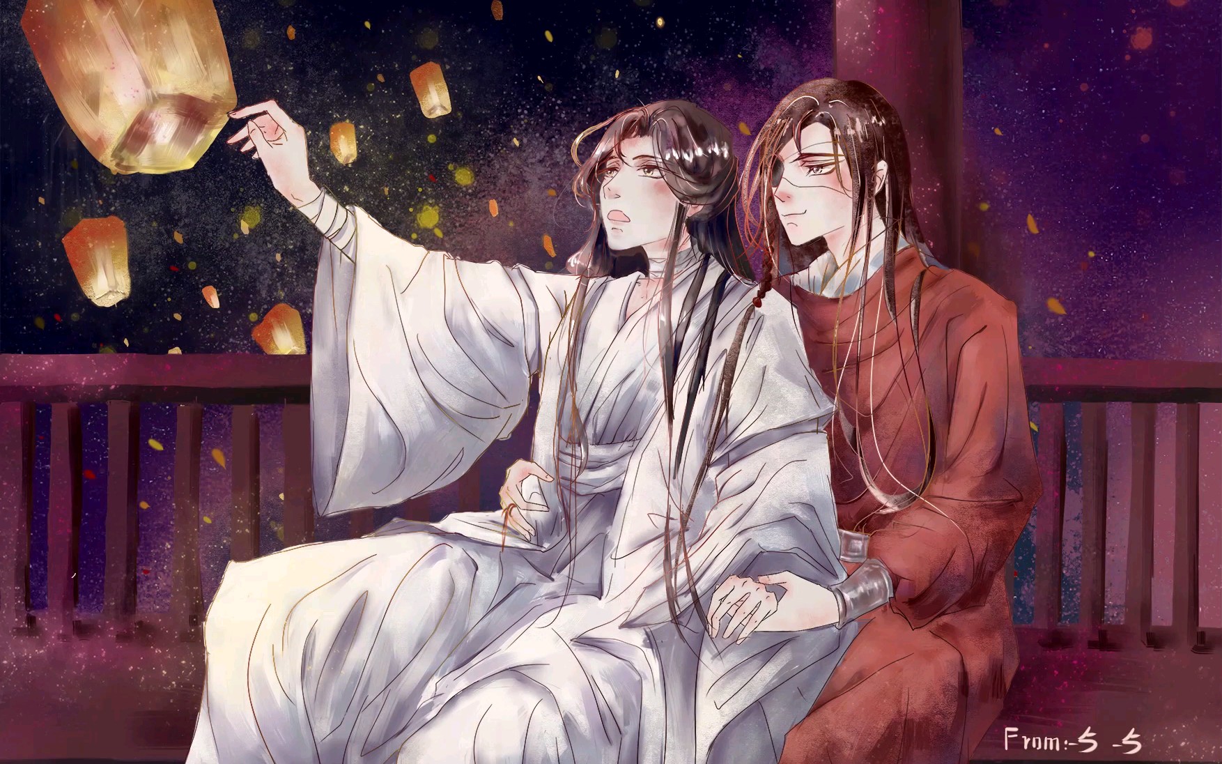 【sai板绘】天官赐福花怜同人图ps处理过程