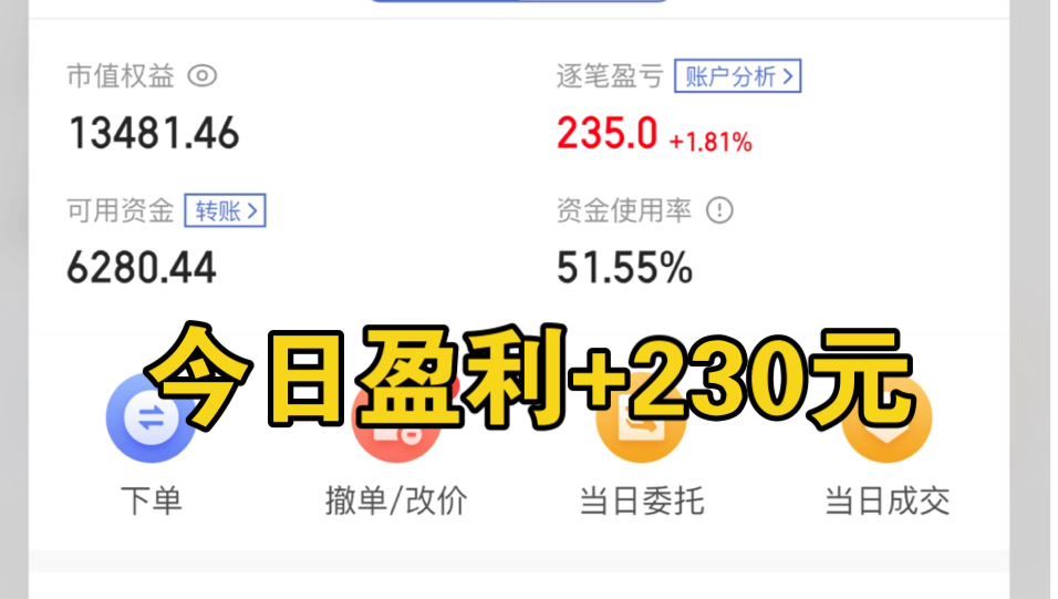 2024年11月18日,今日盈利+230元,当前账户资金权益13480元韭菜交易员1万炒期货的第30天.入金一万开始期货交易,目标是做到100万.哔哩哔哩...