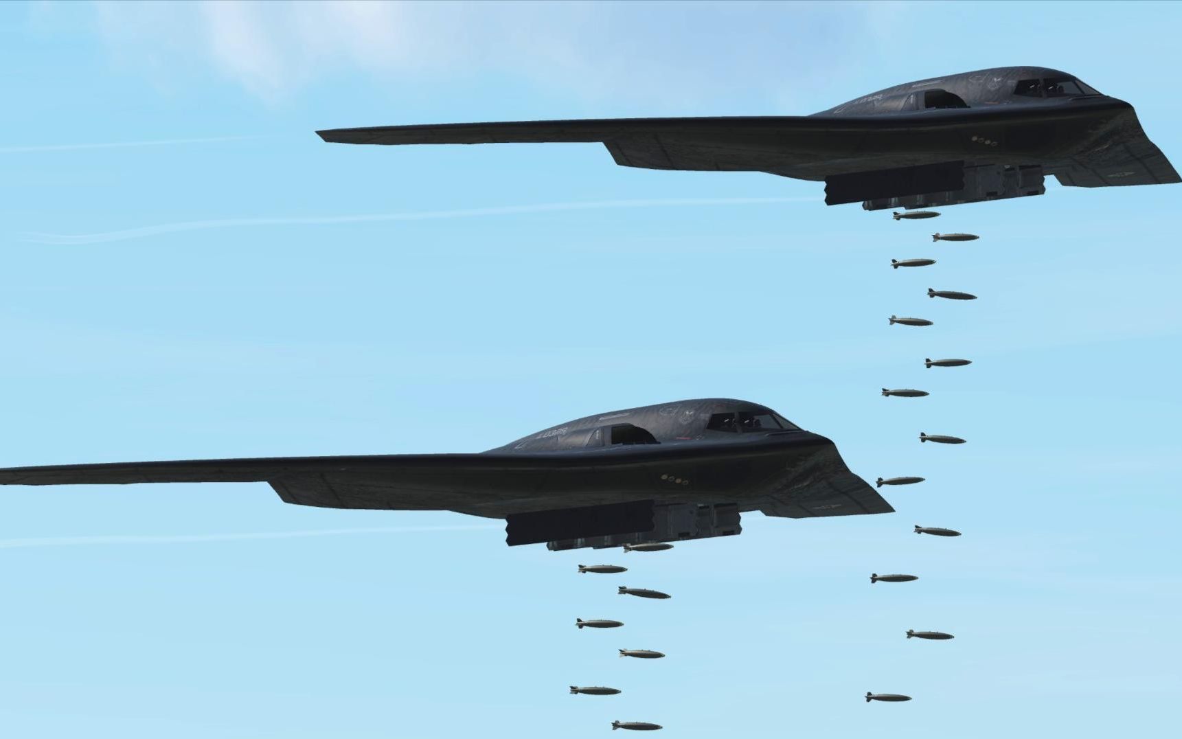 10架b2轰炸机,投下800枚炸弹轰炸军事基地!战况激烈!