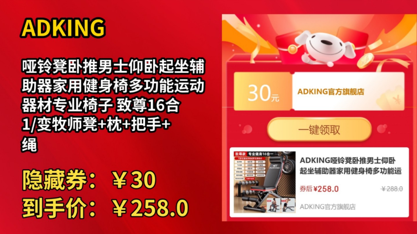 [90天新低]ADKING哑铃凳卧推男士仰卧起坐辅助器家用健身椅多功能运动器材专业椅子 致尊16合1/变牧师凳+枕+把手+绳哔哩哔哩bilibili