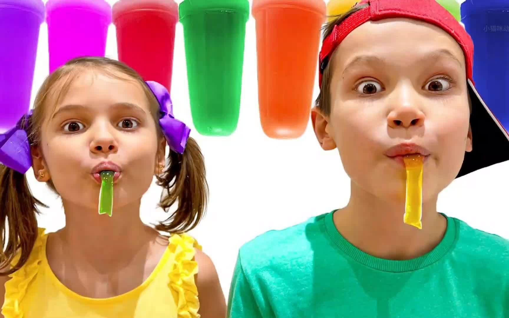 戴安娜小女孩哥哥买了超多果冻条,他居然不给妹妹吃,妹妹生气了自制