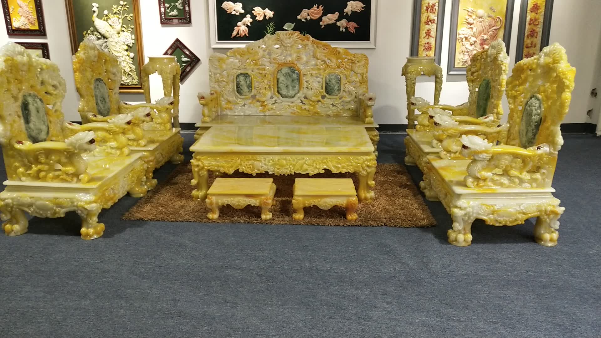 帝王宝座来了,仿玉沙发,龙位 十件套 电视柜