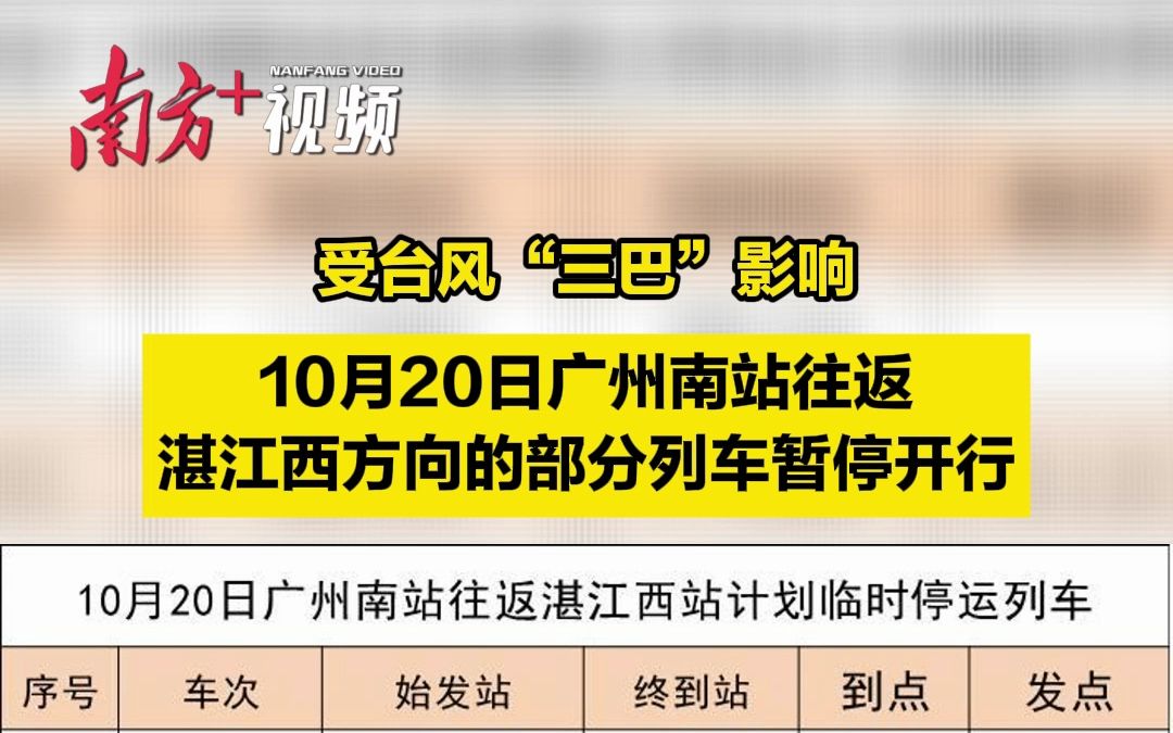 [图]受台风“三巴”影响，20日广州南站往返湛江西部分列车停开