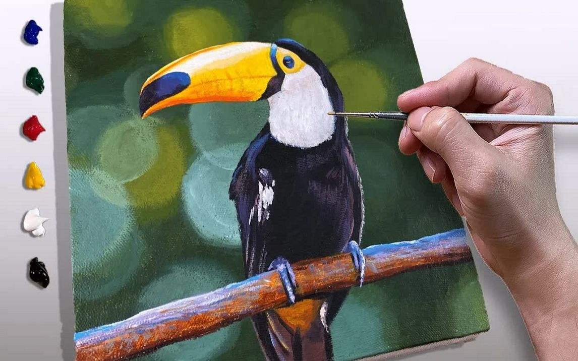 【丙烯画】【绘画教程】托哥巨嘴鸟-how to paint t