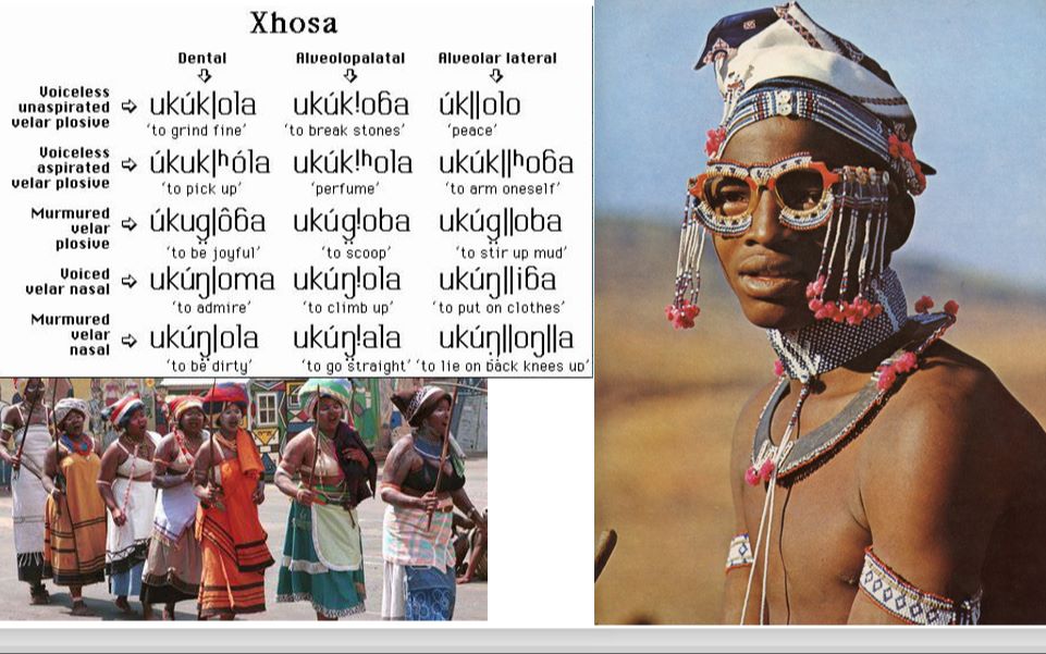 科萨语神奇的发音方式clicks吸气搭嘴音咂嘴音吮吸音喌音