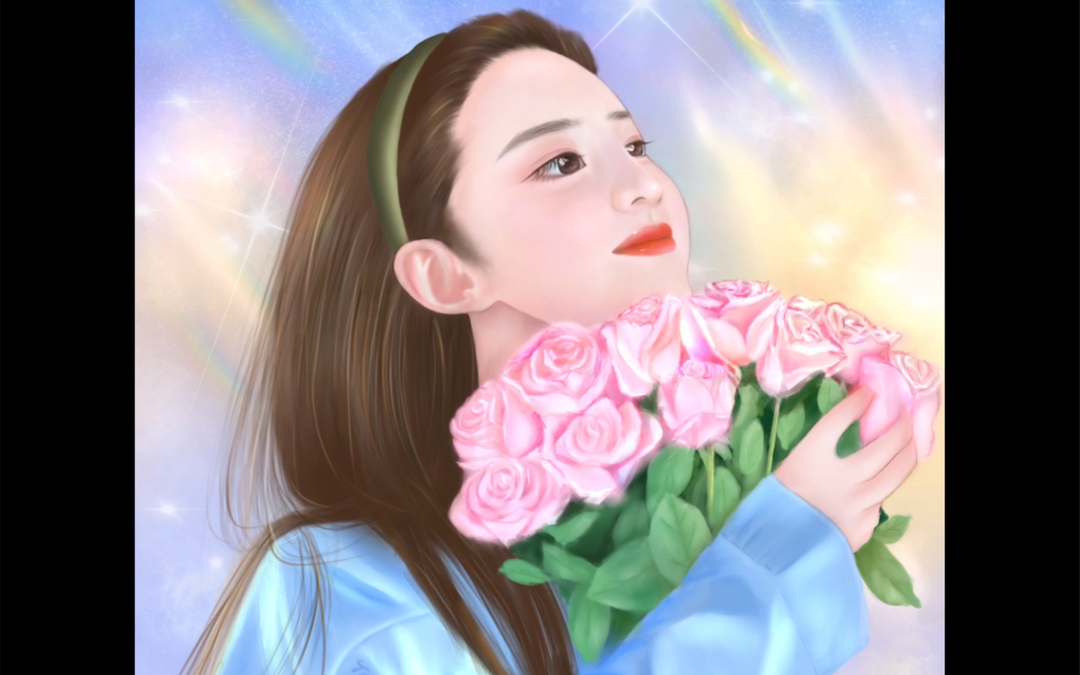 刘亦菲捧花头像去有风的地方ipad绘画过程