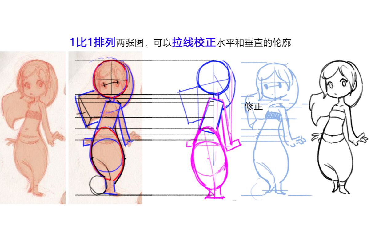 抓形4:1比1排列原图和临摹图后可以拉线来检查形变,善用负形哔哩哔哩bilibili