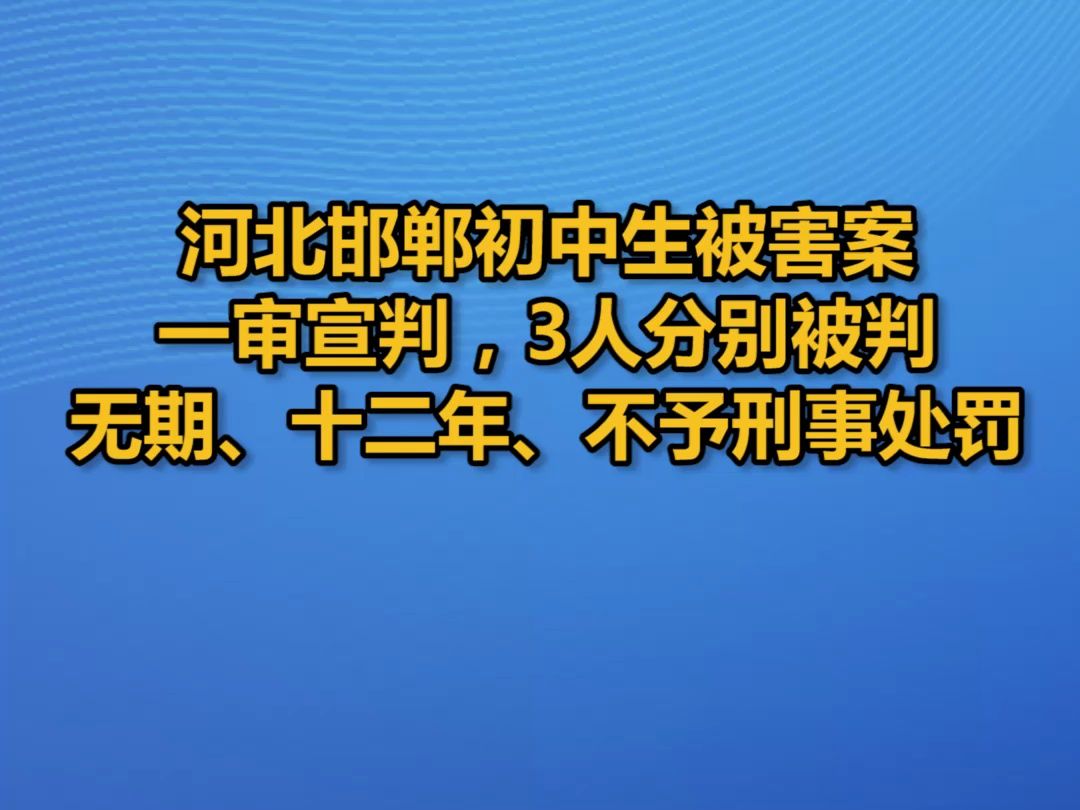 河北邯郸初中生被害案一审宣判,3人分别被判无期、十二年、不予刑事处罚哔哩哔哩bilibili