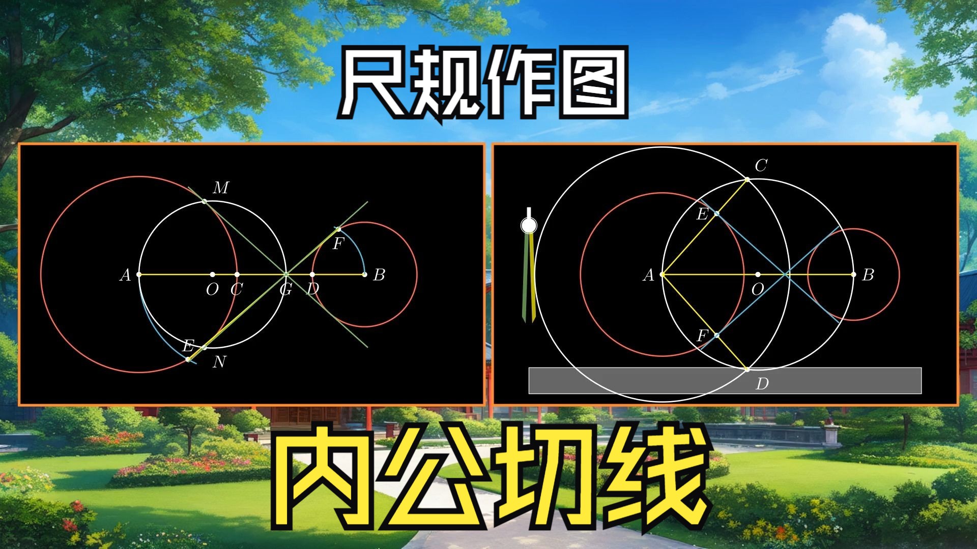 尺规作图:相离的两个圆,作内公切线的2个方法哔哩哔哩bilibili