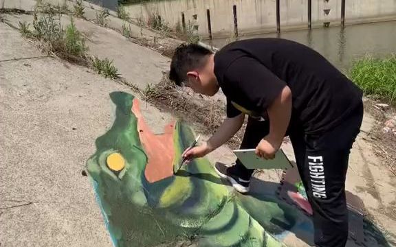 【创意墙绘涂鸦】画一只鳄鱼#绘画