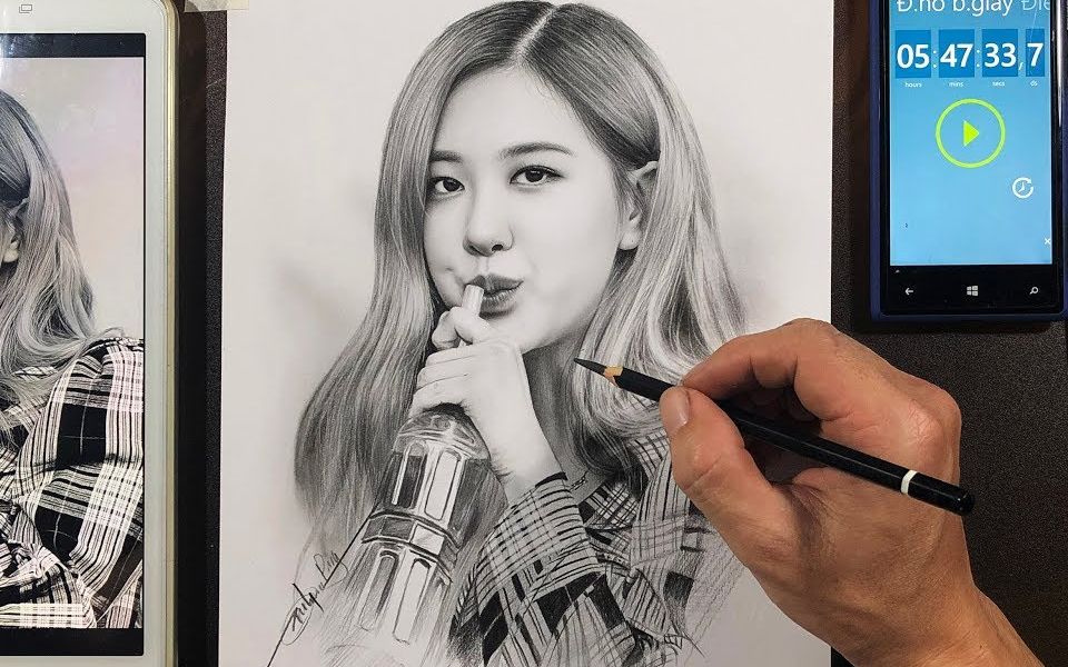 铅笔画韩国女团blackpinros07