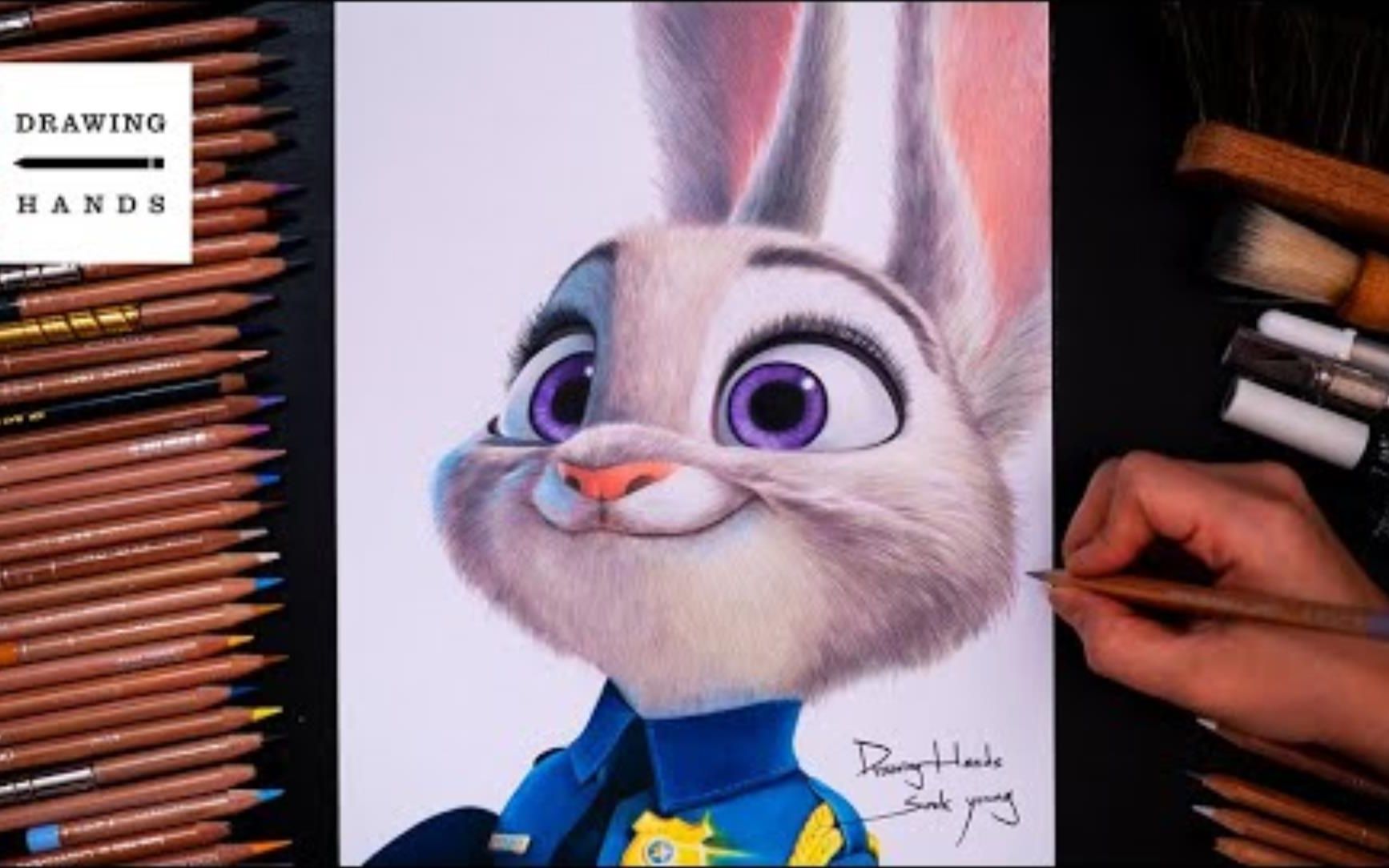 韩国画师手工画 —— 疯狂动物城 朱迪兔子警官_哔哩哔哩 (゜-゜)つロ