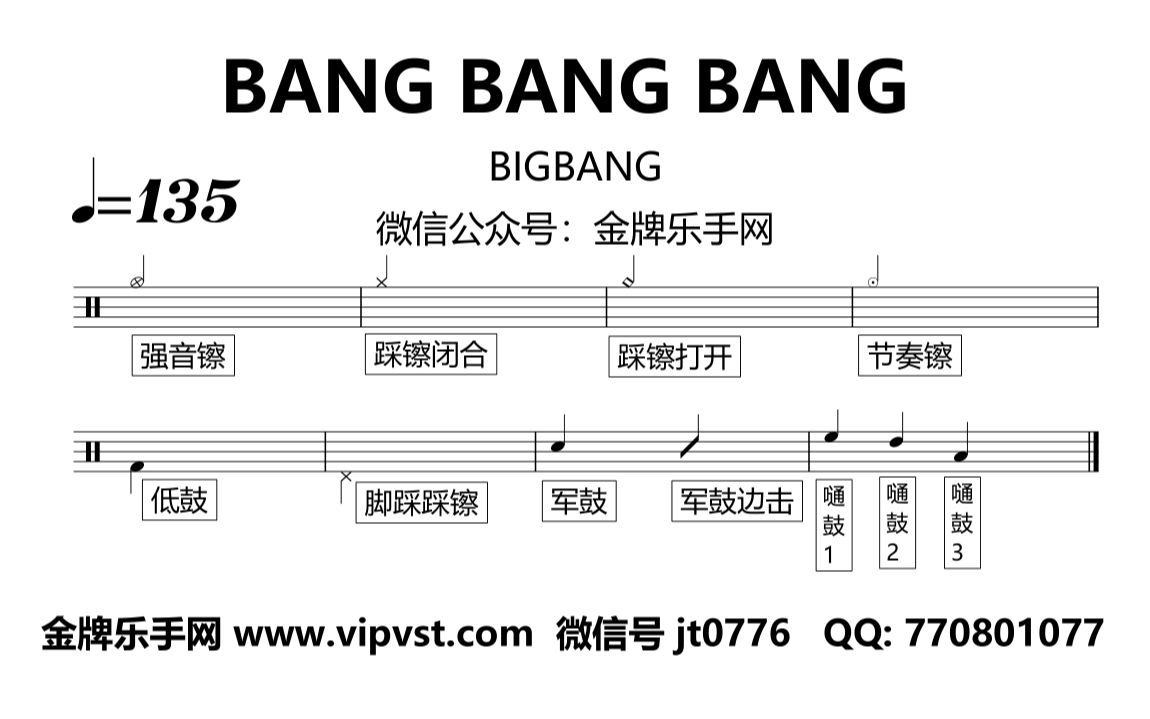 【金牌乐手网】922.BIGBANG  BANG BANG BANG 鼓谱 动态鼓谱 drum cover哔哩哔哩bilibili