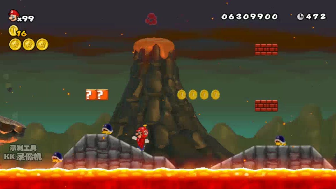 新超级马里奥兄弟wii第一个火山关通关视频