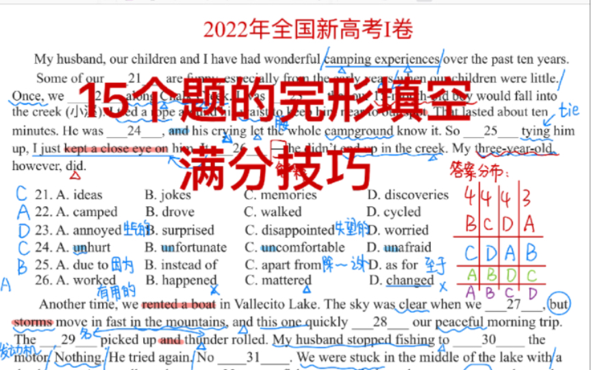 【高考英语干货】15个题的完形填空满分技巧 2022年全国新高考I卷完形填空哔哩哔哩bilibili