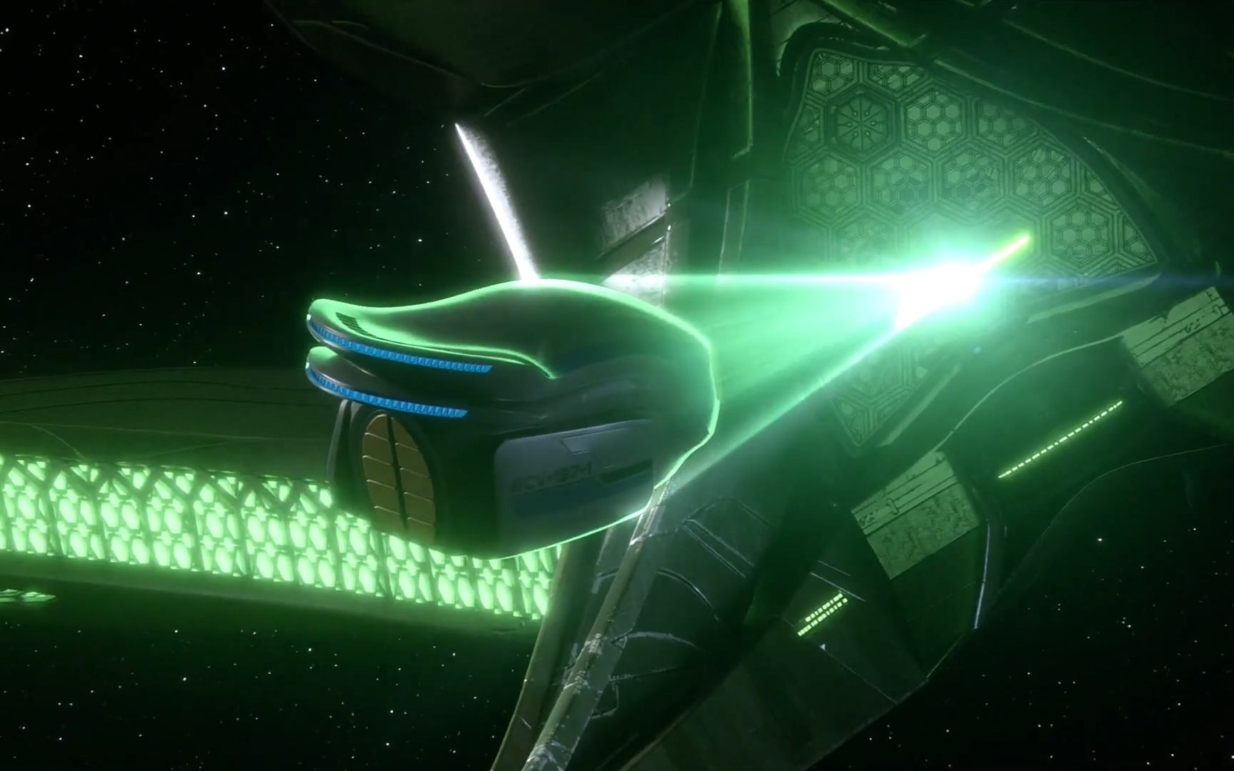 奥维尔号krill星际驱逐舰牵引光束捕捉unionshuttle穿梭机