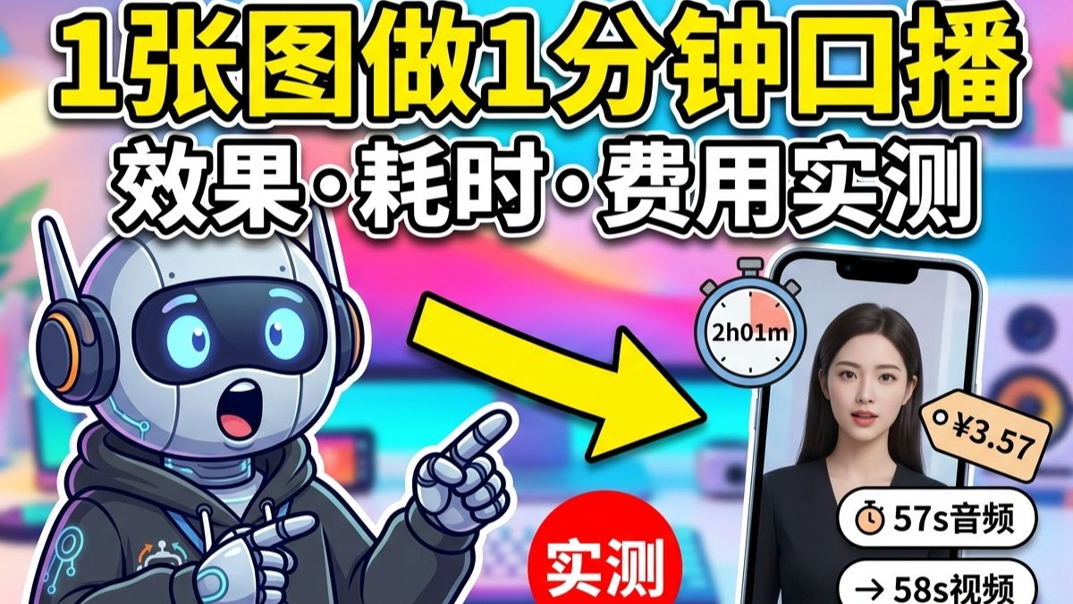一张图片做一分钟数字人口播：效果、耗时、费用实测