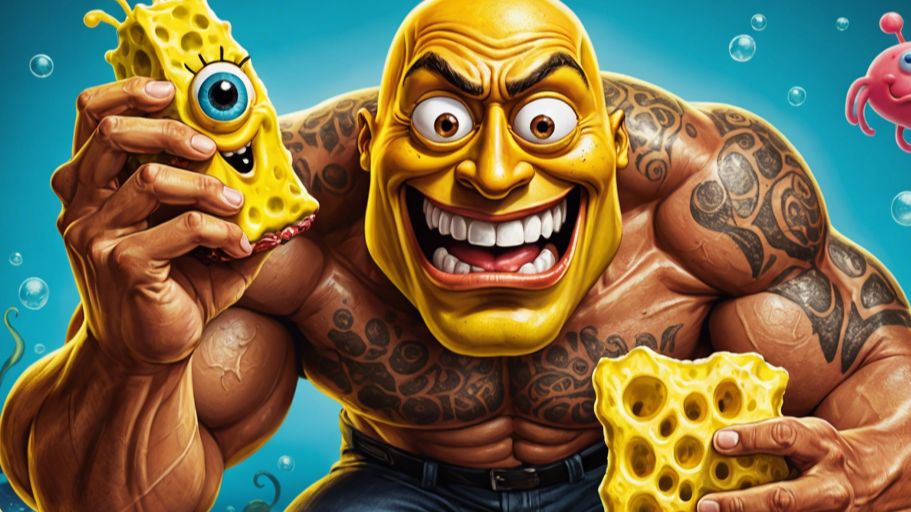 【cyf/ai】巨石强森吃海绵宝宝!