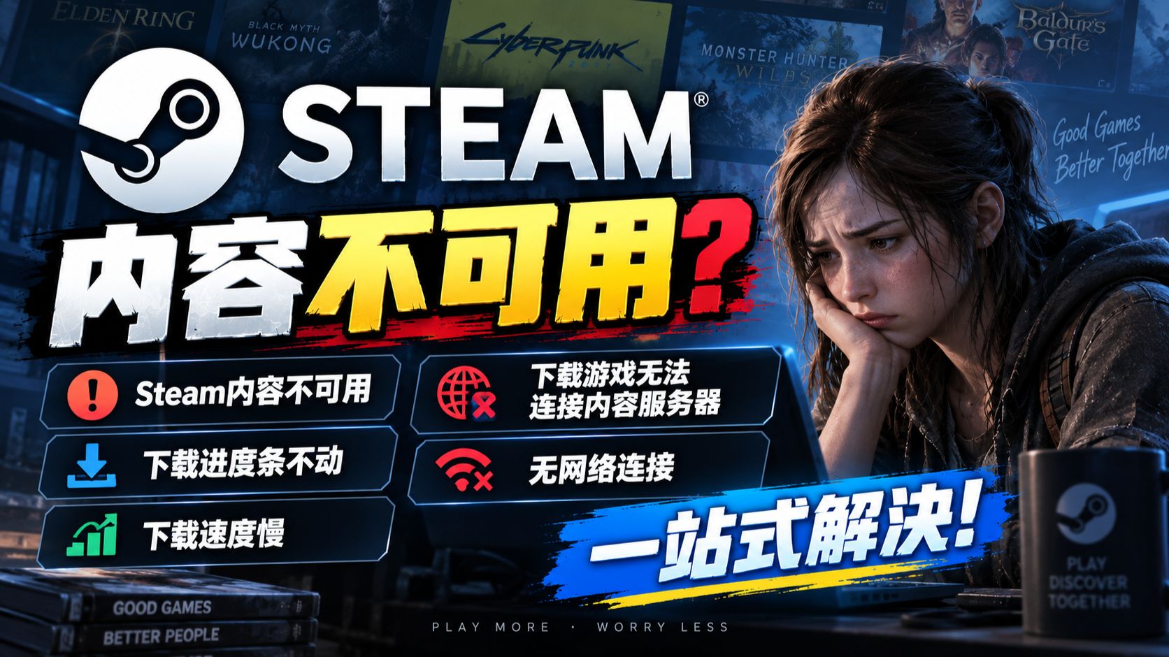 2026最新解决Steam内容不可用,下载进度条不动,下载速度慢,下载游戏无法连接内容服务器,无网络连接!