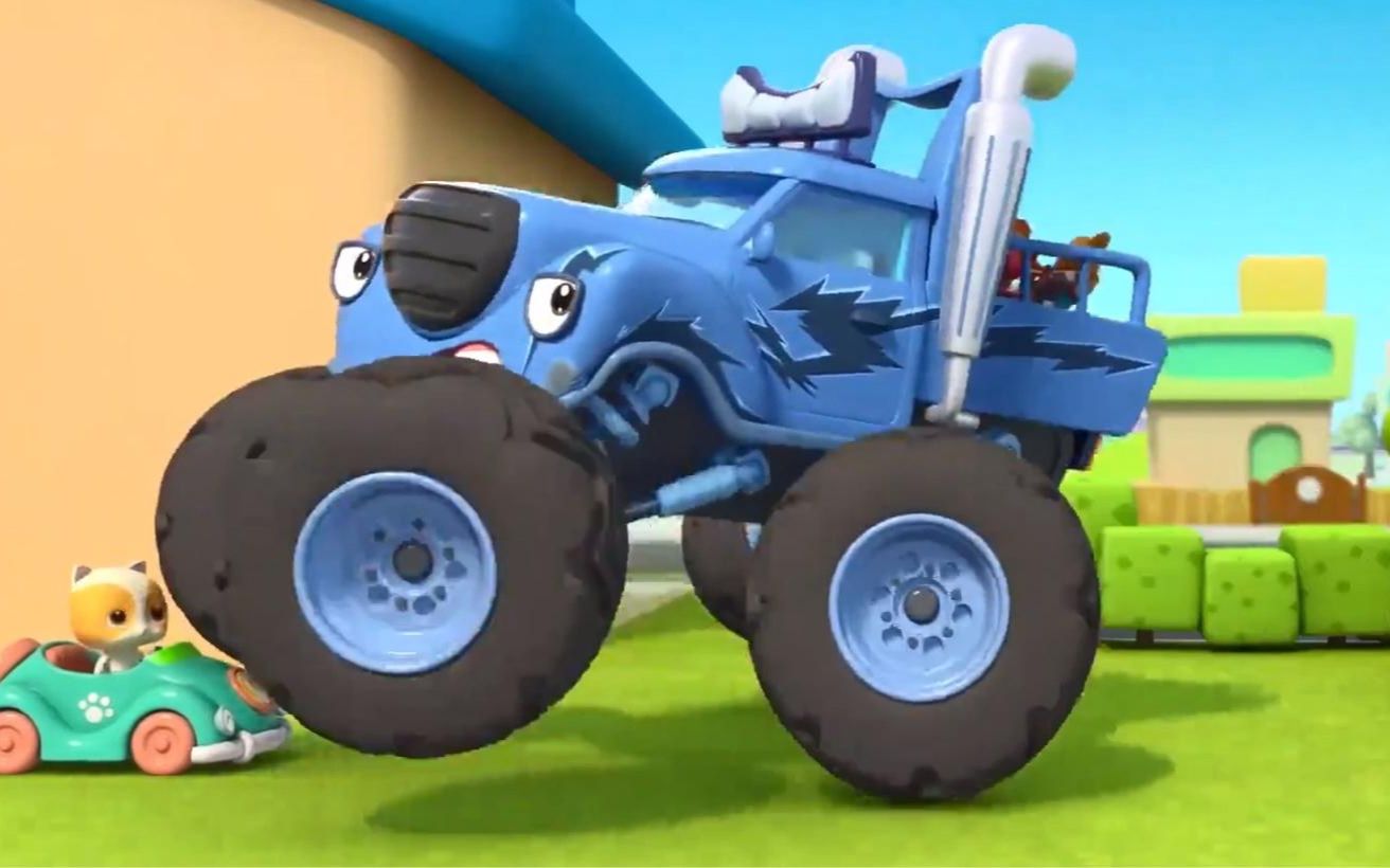 儿童益智动画,怪兽捣蛋车抢走了狗先生的玩具快抓住它