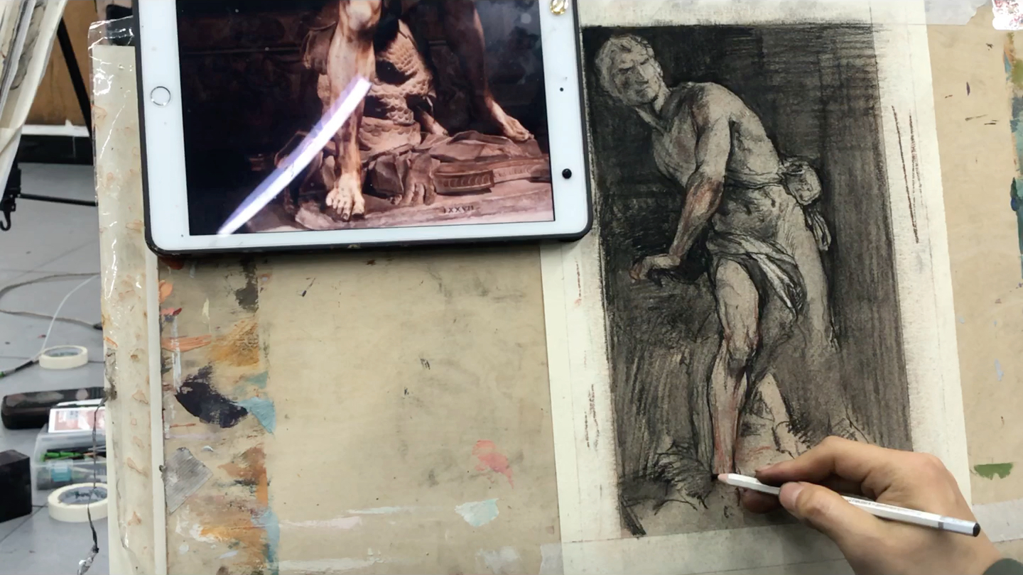 【人物速写教学】古典石雕作品写生示范.