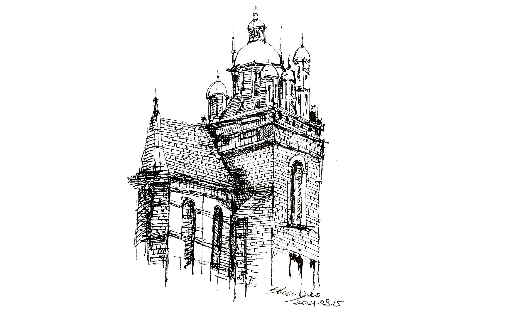 天津欧式建筑速写-海河旁边