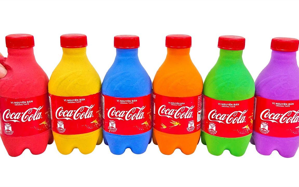 糖果diy手作:用动态沙切割,制作彩虹可口可乐瓶!