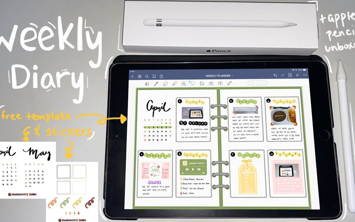 【电子手帐搬运#013#】iPad每周日记| iPad记事笔记装饰| iPad第8代|苹果铅笔拆箱|共享日记模版|免费贴纸分享哔哩哔哩bilibili