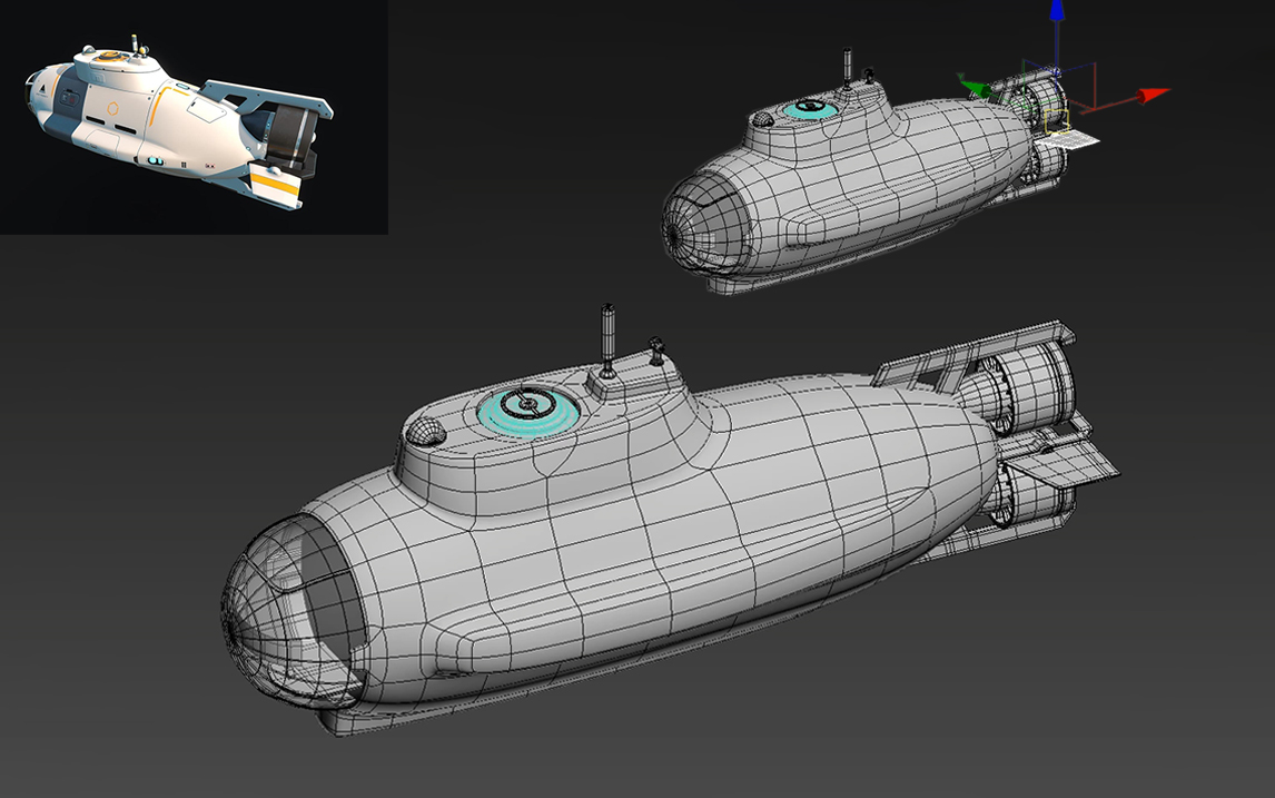 3dmax次世代場景道具潛艇模型製作3dmax零基礎佈線教程