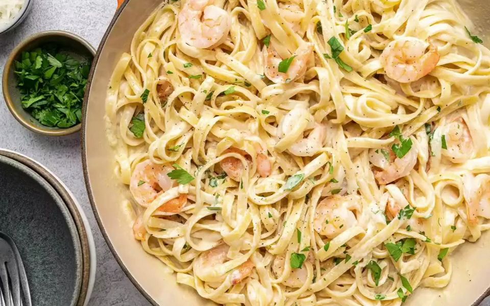 西餐简单做之阿尔弗雷多奶油鲜虾意面