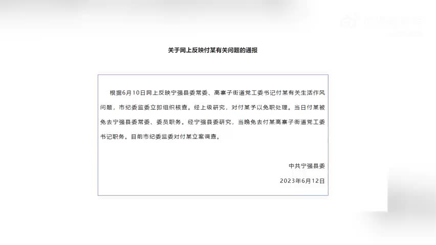 陕西宁强:网上反映县委常委付某生活作风问题,免职立案调查哔哩哔哩bilibili